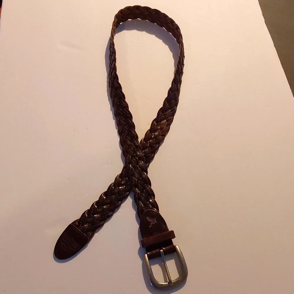 American Eagle Brown leather WOVEN braided Belt Silver Buckle Soft Sz.M/L